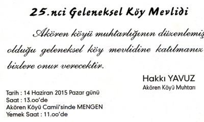 25.Akören Köy Mevlidine davet