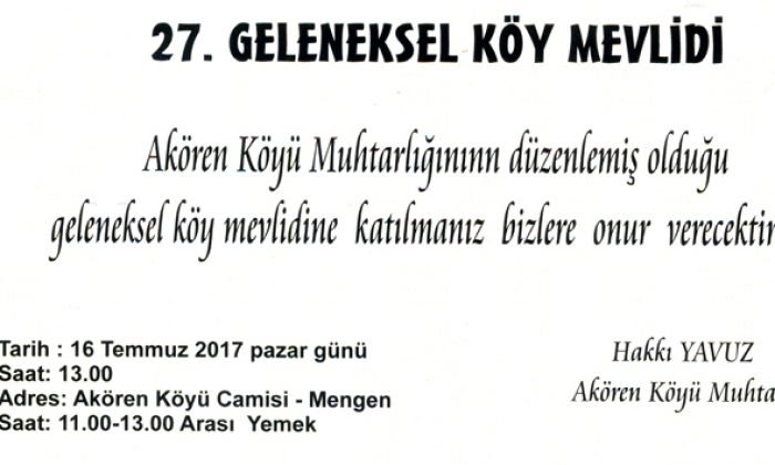 Akören Köy Mevlidine davet