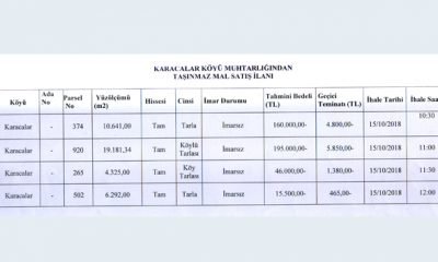 Karacalar Köyü Muhtarlığından Duyuru