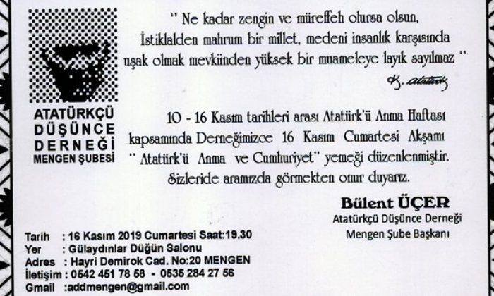 ADD MENGEN ŞUBESİ YEMEK DAVETİYESİ