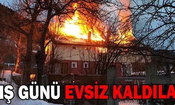 KARA İSHAK KÖYÜNDE İKİ KATLI AHŞAP EV YANDI