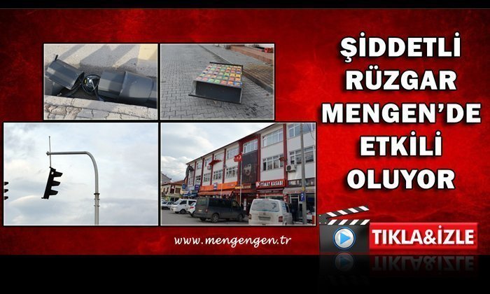 Şiddetli Rüzgar Etkili Oluyor, Mengen’de Trafik Lambası Düştü
