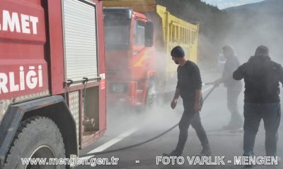 Mengen’de Hafriyat Kamyonu Yanma Tehlikesi Atlattı (Video Haber)