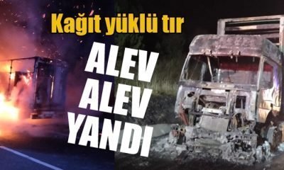 Bolu’da Kağıt Yüklü Tır Yandı