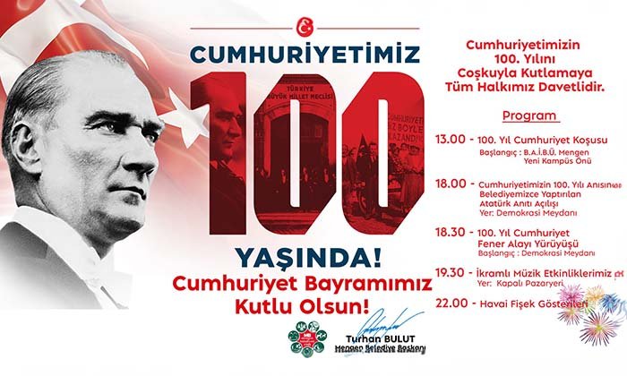 Mengen’de 29 Ekim Cumhuriyet Bayramı 100. Yıl Kutlama Programı