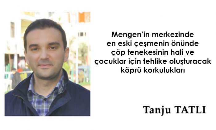 Mengen’in merkezinde en eski çeşmenin önünde çöp tenekesinin hali – çocuklar için tehlike oluşturacak köprü korkulukları   –   Tanju Tatlı