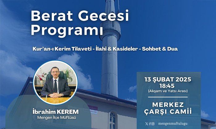 Mengen Müftülüğünden ‘Berat Kandili’ programına davet